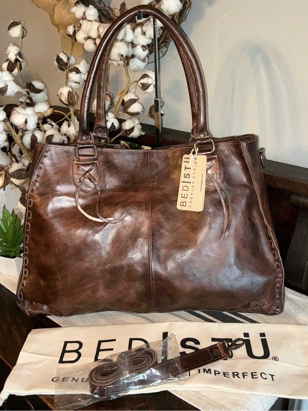 NWT Bed Stu Leather Rockaway Shoulder Bag Crossbody Tote Teak Rustic MSRP $345